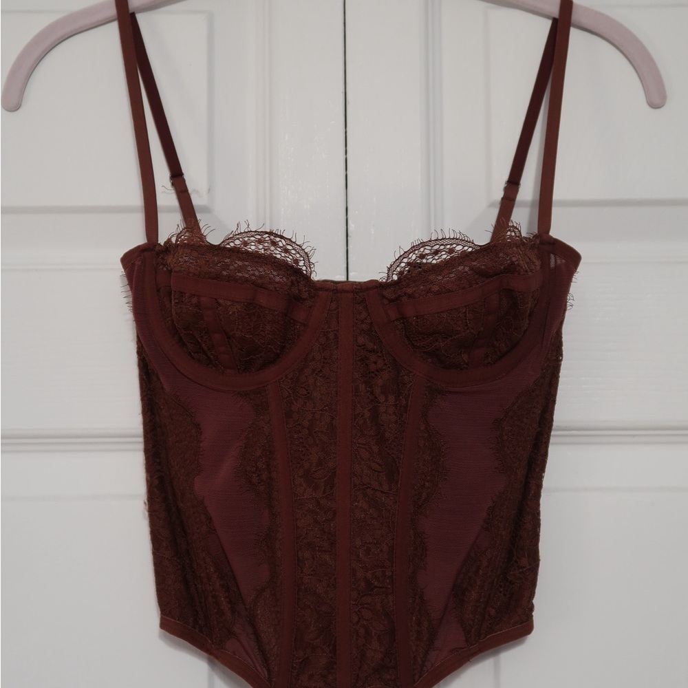 Urban Outfitters Brown Lace Corset With Boning And Adjustable Straps Size Small